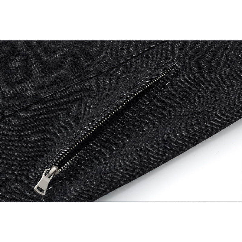 Herren Boxy-Überjacke mit Vintage-Denim-Optik, durchgehendem Metallreißverschluss und seitlichen Zipper-Taschen Echoarchiv
