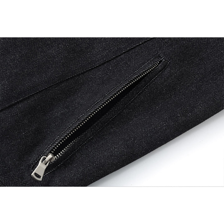 Herren Boxy-Überjacke mit Vintage-Denim-Optik, durchgehendem Metallreißverschluss und seitlichen Zipper-Taschen Echoarchiv