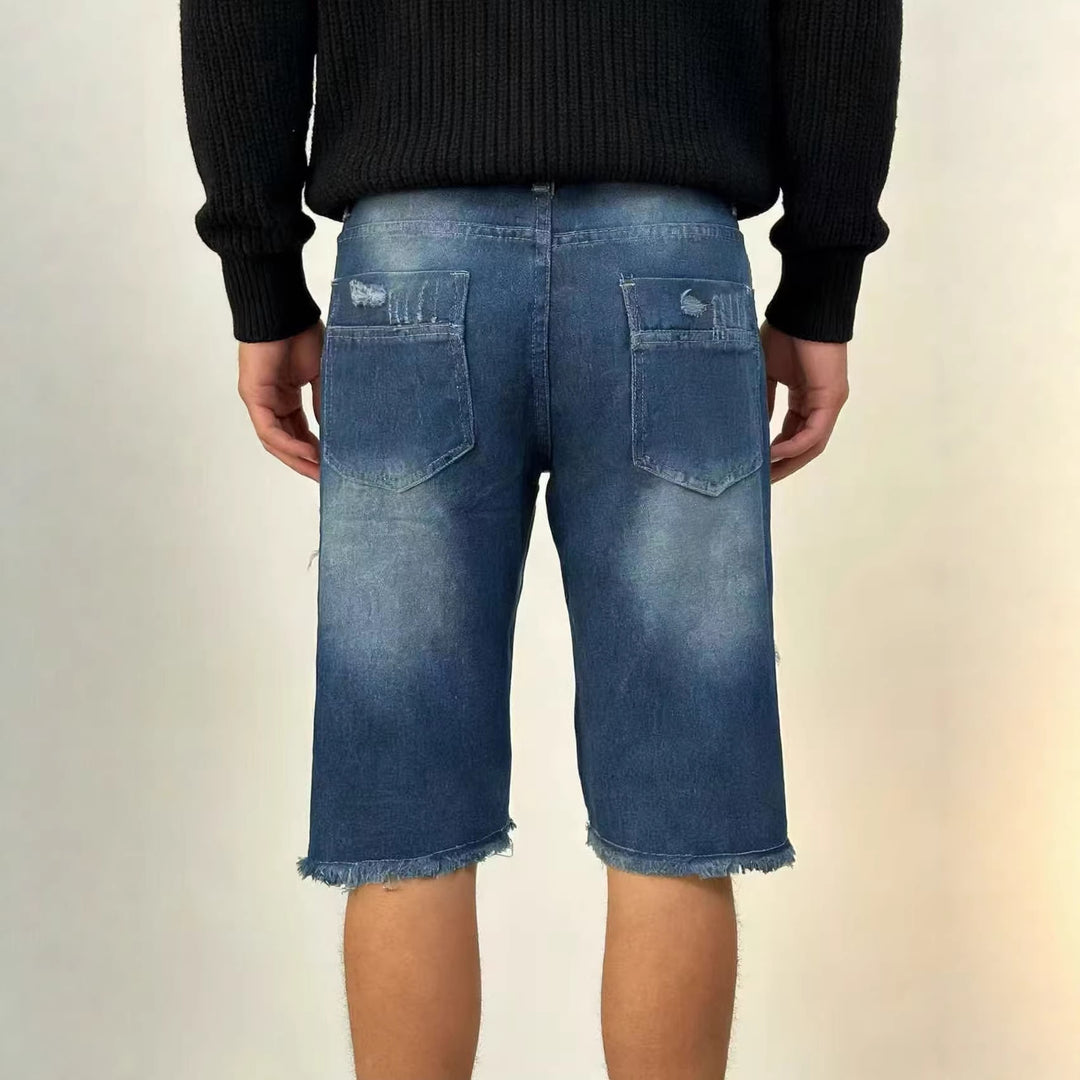 Herren lässige destroyed Jeansshorts mit fransigen Abschlüssen und weitem Bein Echo Archiv