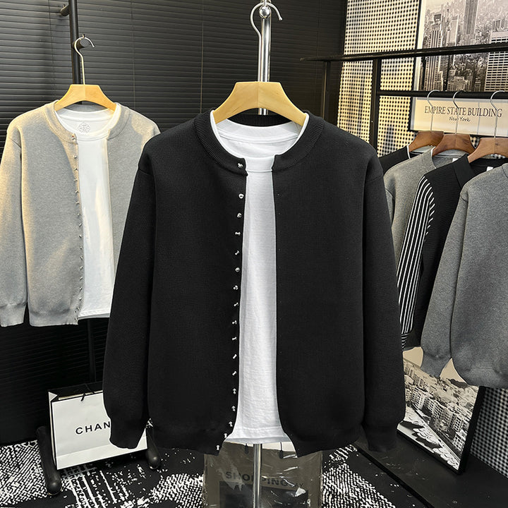 Herren Minimalistische Sweatcardigan mit verdeckter Druckknopfleiste Echoarchiv