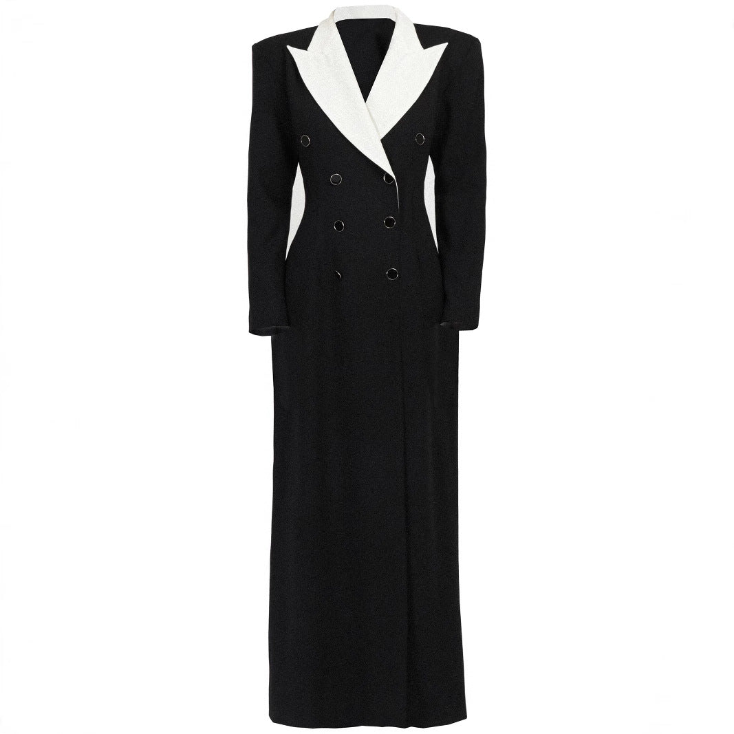 Damen Doppelreihiges Longblazer-Kleid mit taillierter Silhouette und Kontrastrevers Echoarchiv