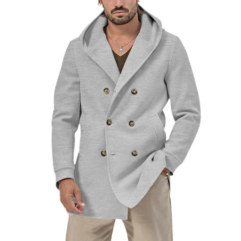 Herren modische doppelreihige Jacke mit Kapuze und praktischen Taschen Echoarchiv