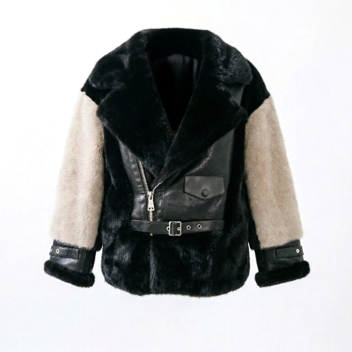 Damen Luxuriöse Kunstlederjacke mit Fellbesatz Echo Archiv
