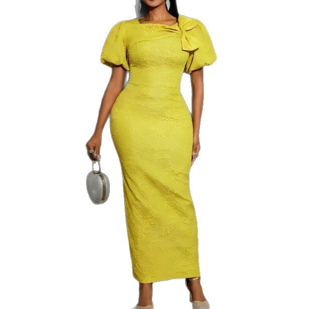 Damen elegantes Maxikleid mit voluminösen Puffärmeln und raffiniertem Schleifendetail Echo Archiv