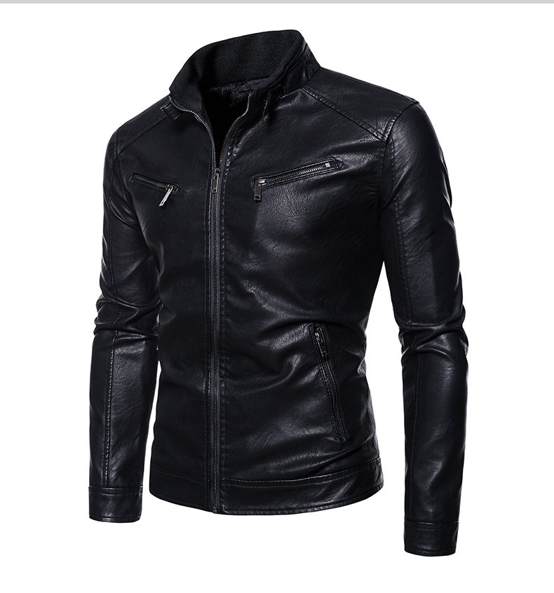 Herren Lederjacke mit modernem Stehkragen und innovativen Reißverschlusstaschen Echoarchiv
