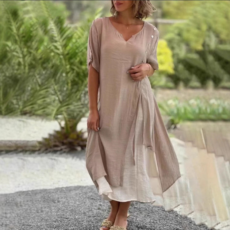 Damen nan zweilagiges Lagenkleid mit asymmetrischem Saum und Zierknopfleiste Echo Archiv