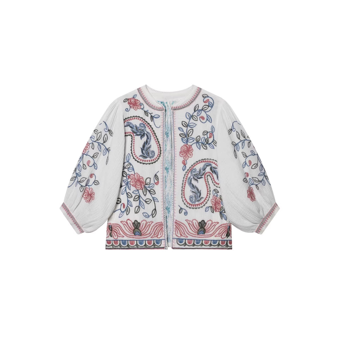 Damen Gestepptes Kimono-Jäckchen mit floraler Stickerei Echo Archiv