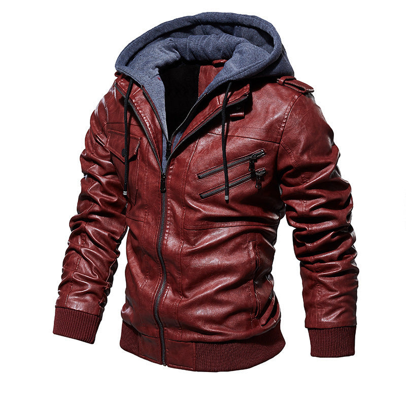 Herren Stylische Kunstlederjacke mit Kapuze Echo Archiv