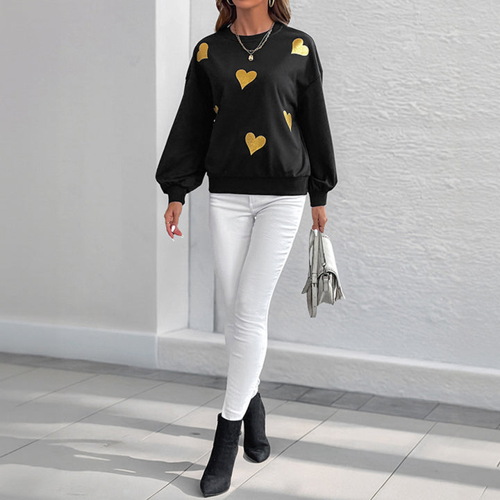 Damen Sweatshirt mit Herzprint und Balloon-Ärmeln Echoarchiv