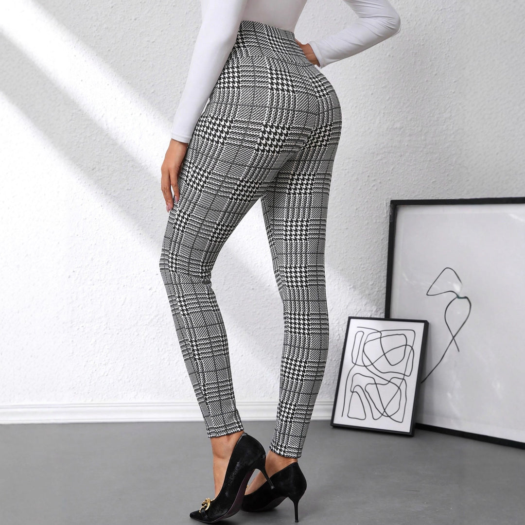 Damen Hochtaillierte Slim-Fit Businesshose mit Glencheck-Muster und Stretch – Avérine