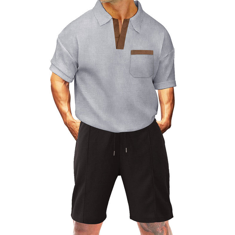 Herren sportliches Kurzarm-T-Shirt mit praktischer Brusttasche und bequemen Shorts Echoarchiv
