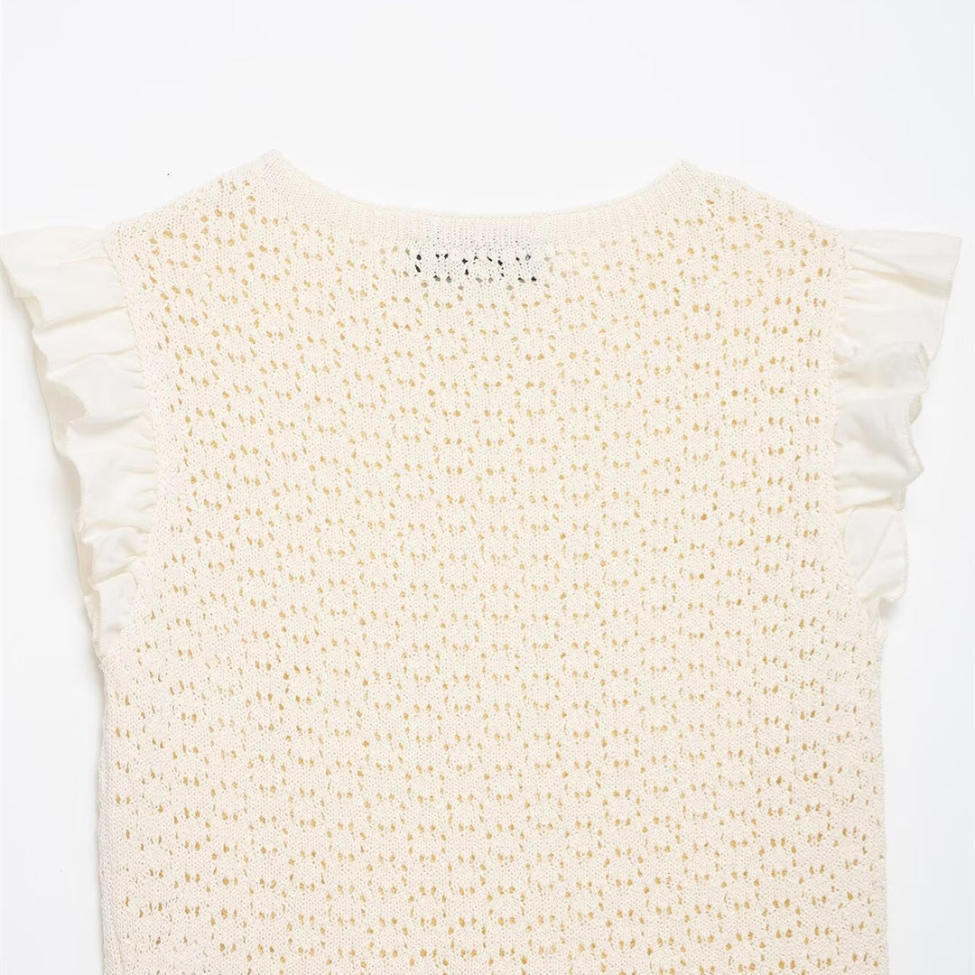 Damen Rüschenshirt mit feiner Lochstickerei und gerafftem Saum Echo Archiv