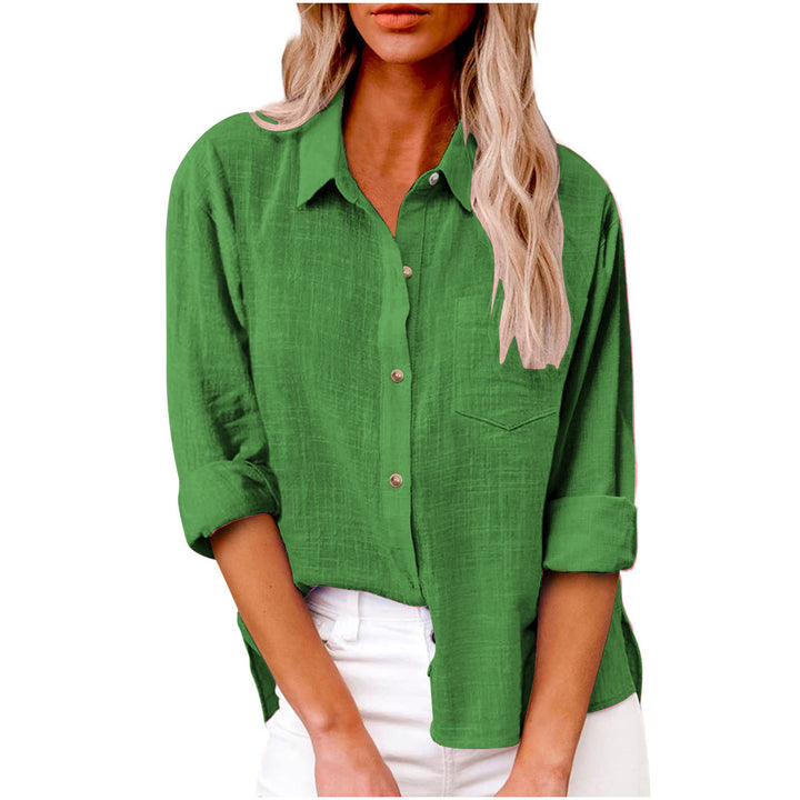 Damen nan oversized Leinen-Baumwollmix Hemdbluse mit Brusttasche und krempelbaren Ärmeln Echo Archiv