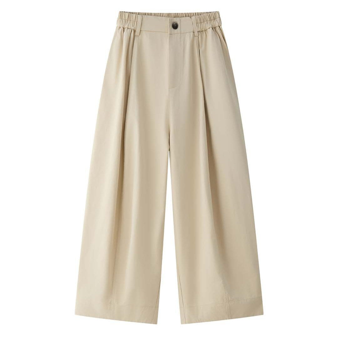 Damen Weite High‑Waist Bundfalten-Culottehose mit dezenter Knopfleiste Echoarchiv
