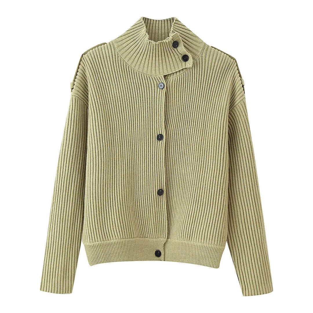 Damen Gerippte Strickcardigan mit asymmetrischem Stehkragen Echoarchiv