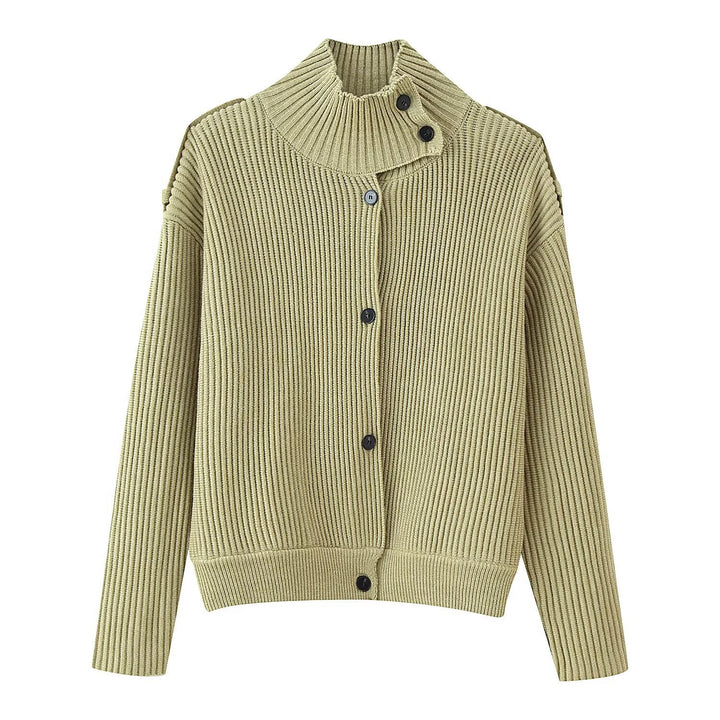 Damen Gerippte Strickcardigan mit asymmetrischem Stehkragen Echoarchiv
