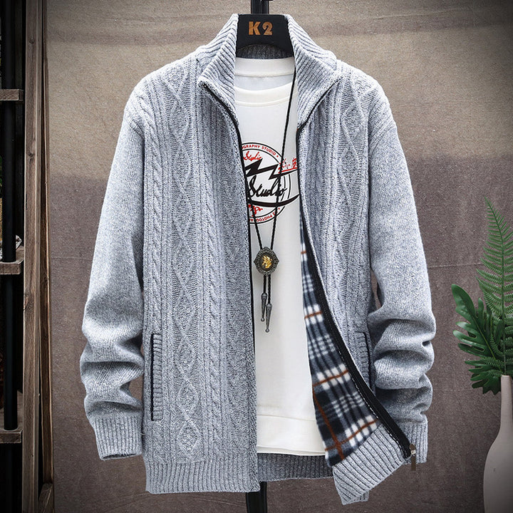 Herren Strickjacke mit hohem Kragen und strukturiertem Design Echoarchiv