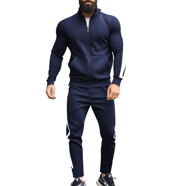 Herren sportlicher Trainingsanzug mit stylischem Reißverschluss und Kontraststreifen Echoarchiv