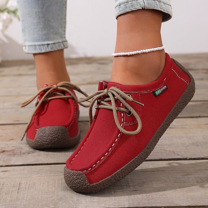 Damen lässige Mokassin-Slipper aus Veloursimitat mit dekorativer Ziernaht, elastischer Schnürung und flexibler Gummisohle – Lioré