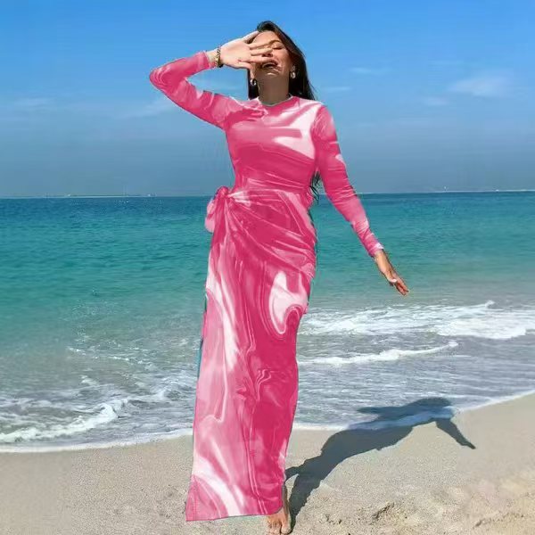 Damen Elegantes Maxi-Kleid mit Wickelgürtel Echo Archiv