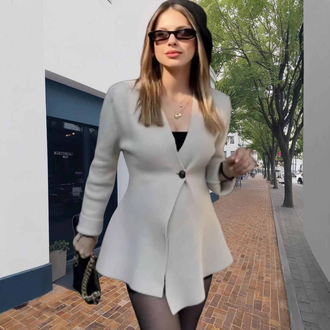 Damen Taillierter Peplum-Blazer-Mantel mit figurformender Silhouette und Ein-Knopf-Verschluss Echo Archiv