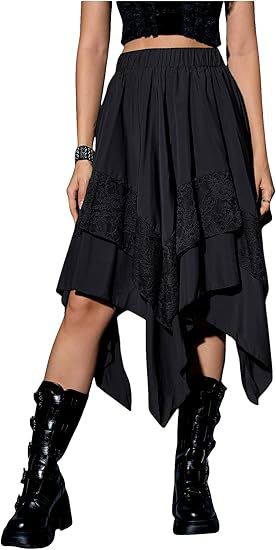 Damen Boho Maxi-Rock mit asymmetrischem Saum und Spitzenverzierungen Echo Archiv