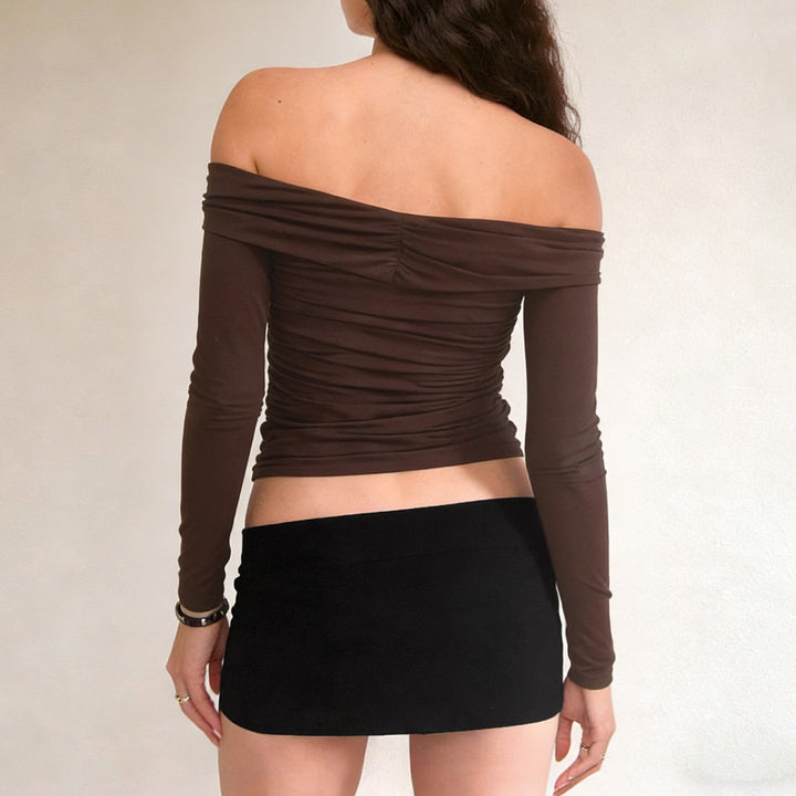 Damen Schulterfreies gerafftes Langarm-Cami mit Zierclip Echo Archiv