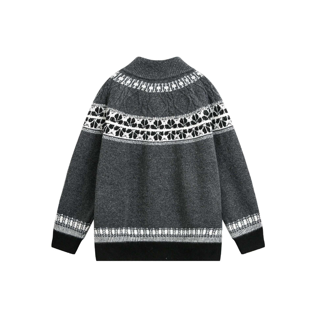 Damen Strick-Zipjacke im Norweger‑Muster mit hohem Stehkragen Echoarchiv
