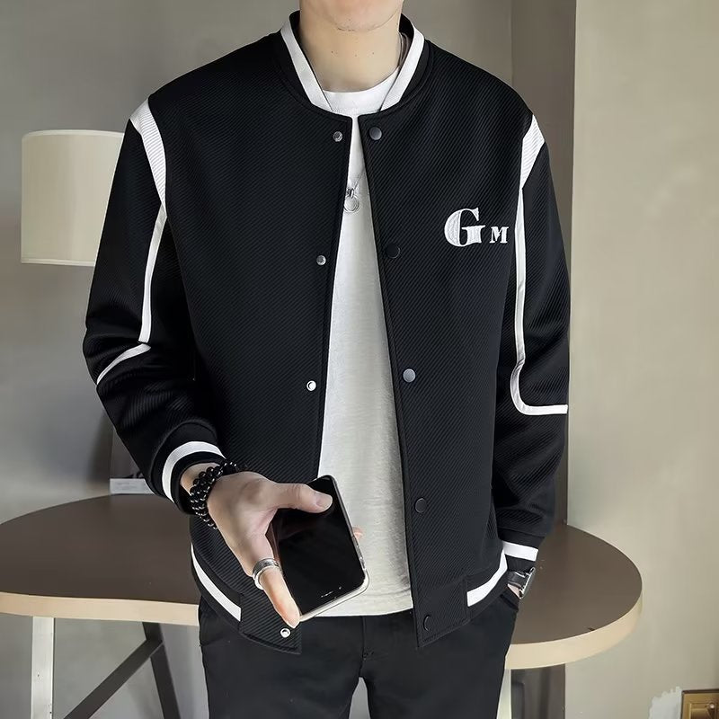 Herren Leichte Varsity-Bomberjacke mit Strukturgewebe, Rippbündchen und Druckknopffront Echoarchiv