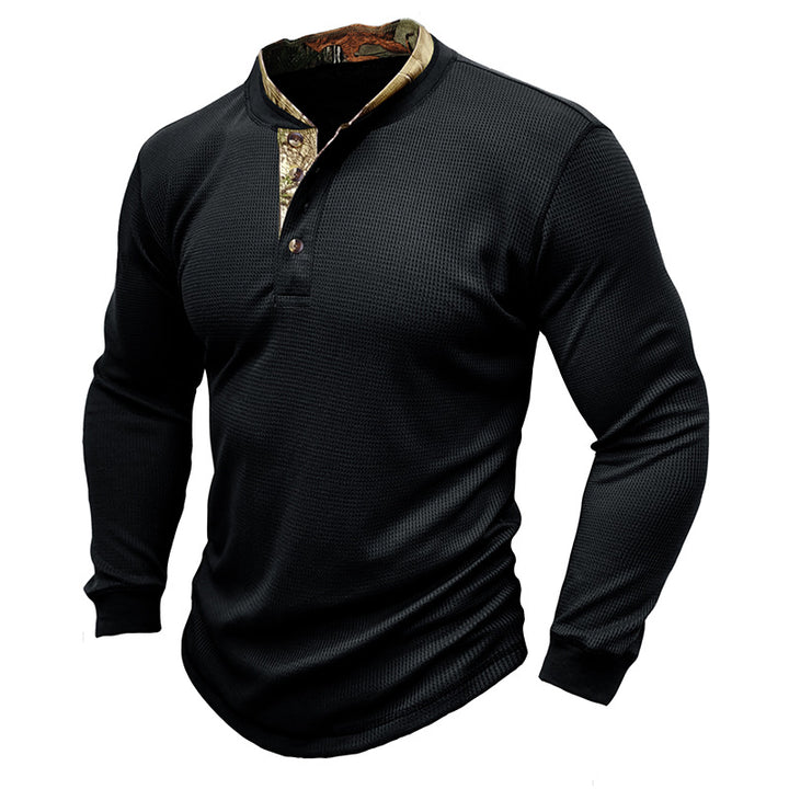 Herren modisches Langarm-Henley-Shirt mit strukturiertem Design und eleganter Knopfleiste Echoarchiv