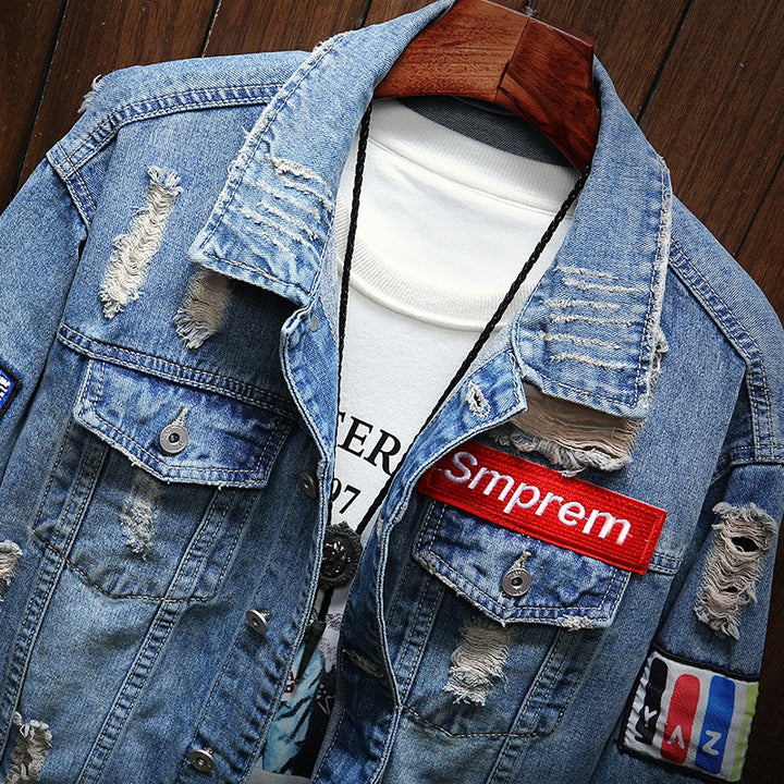 Herren Modische Denimjacke mit kreativen Applikationen Echoarchiv