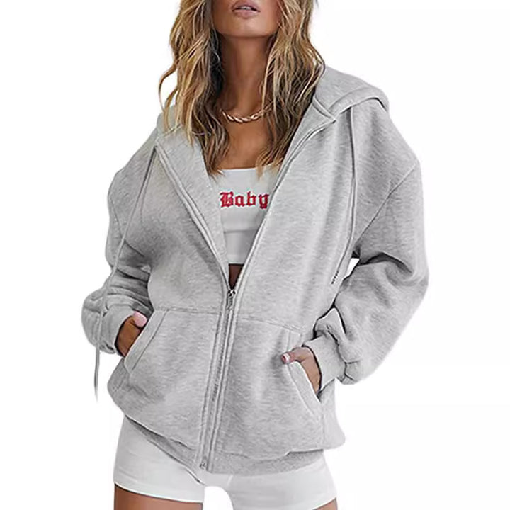 Damen oversized Zip-Hoodie mit verlängertem Rückensaum, verdecktem Reißverschluss und Kängurutaschen – Auréline