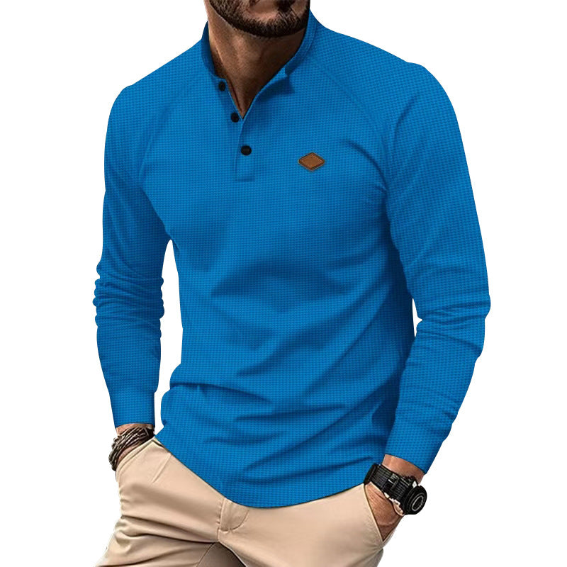 Herren Langarm-Henley-Shirt mit strukturierter Oberfläche und modischen Knopfdetails Echoarchiv