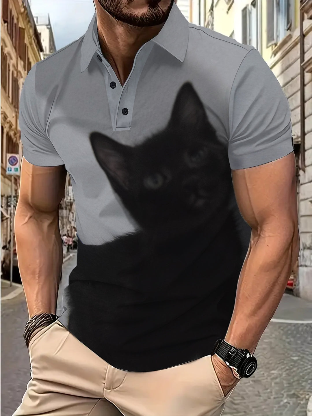 Herren Poloshirt mit kreativem Katzendesign Echoarchiv