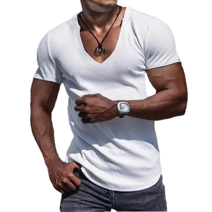 Herren sportliches V-Ausschnitt T-Shirt aus strukturiertem Gewebe Echoarchiv