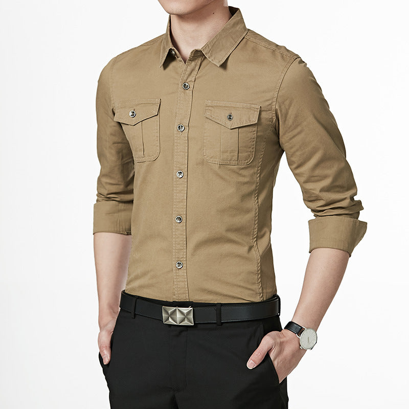 Herren Slim-Fit Hemd im Utility-Stil mit Brustpattentaschen und Kentkragen Echo Archiv