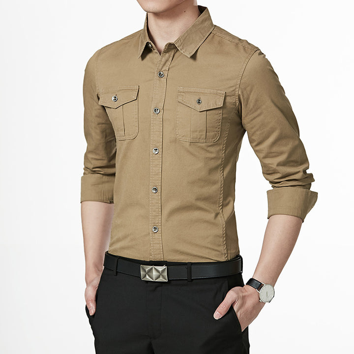 Herren Slim-Fit Oxford-Hemd mit Brustklappen und Kentkragen Echoarchiv