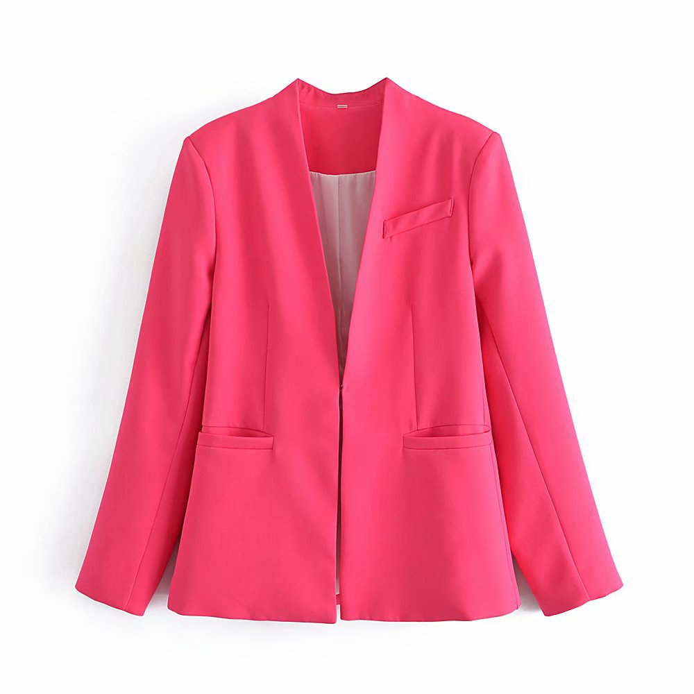 Damen Taillierter Blazer ohne Revers mit offener Front und Paspeltaschen Echo Archiv