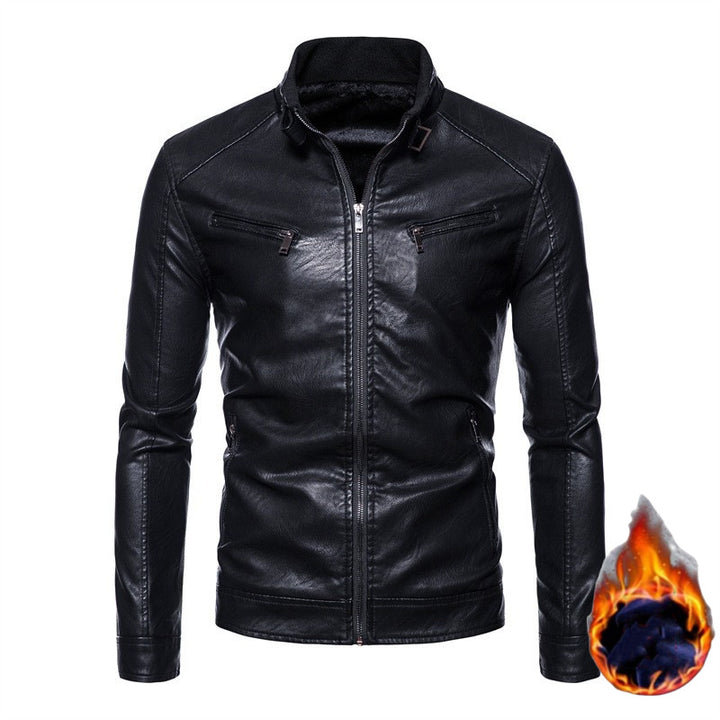 Herren Slim-Fit Kunstleder-Bikerjacke mit Stehkragen, Reißverschlusstaschen und weichem Innenfutter Echo Archiv