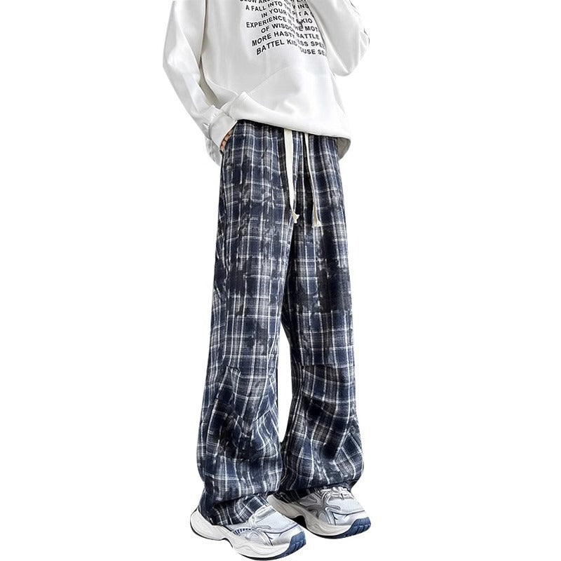 Herren weite karierte Flanellhose mit Kordelzug im Baggy-Schnitt Echoarchiv