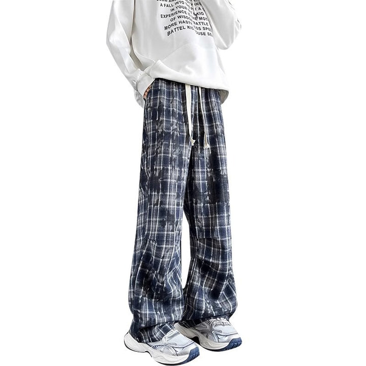 Herren weite karierte Flanellhose mit Kordelzug im Baggy-Schnitt Echoarchiv