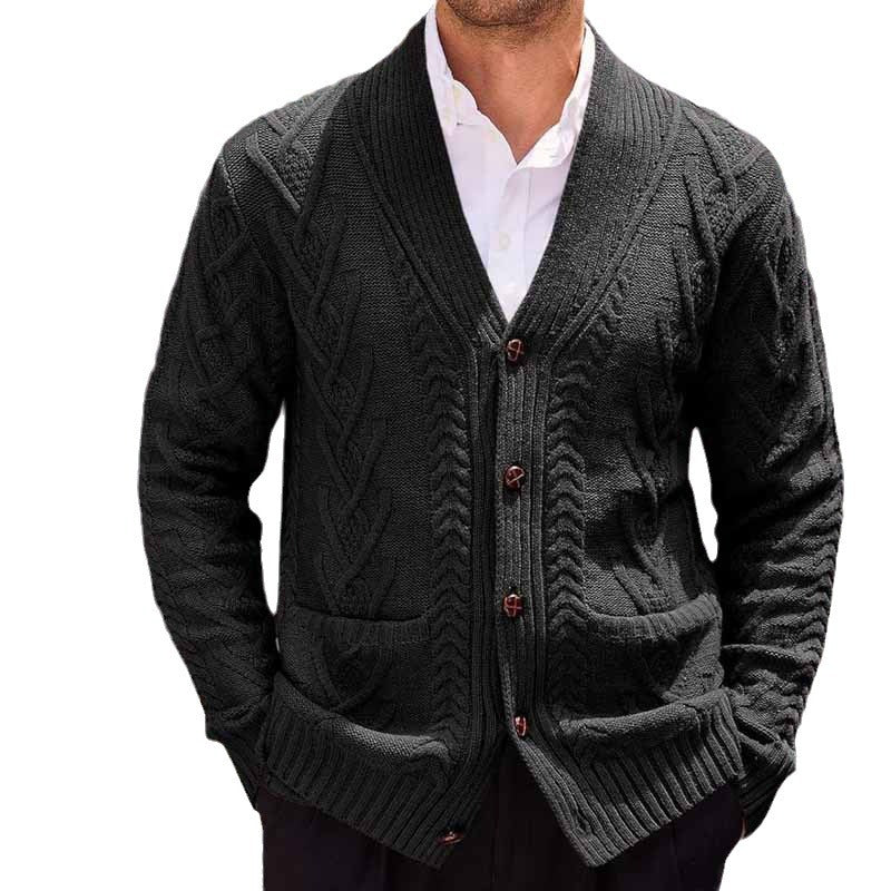 Herren Zopfstrick-Cardigan mit Schalkragen und aufgesetzten Taschen – Terenzo