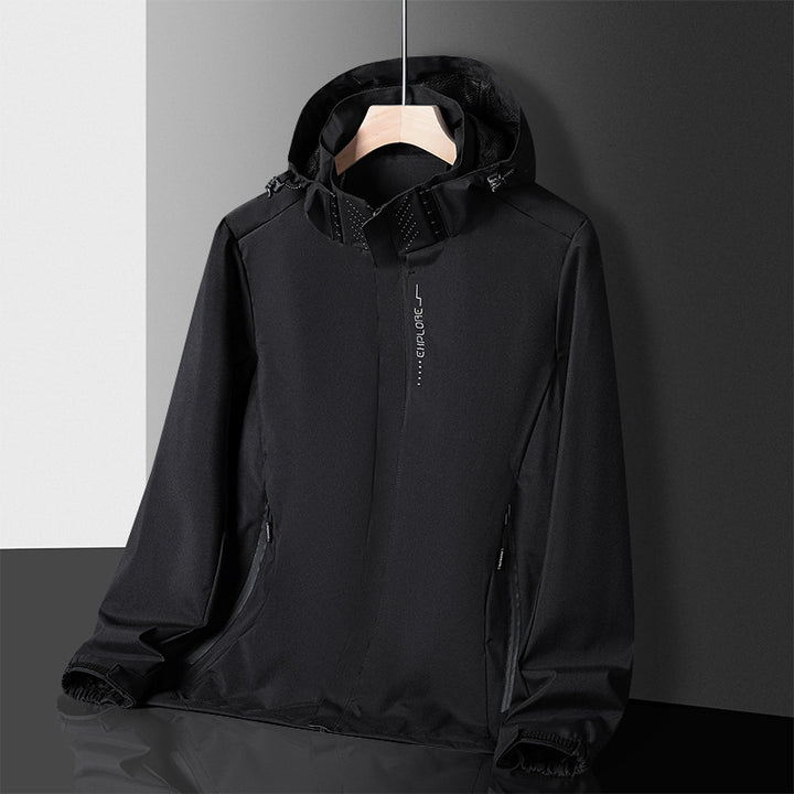 Herren Leichte technische Regenjacke mit Kapuze und dezenter Camouflage‑Textur – Taviero