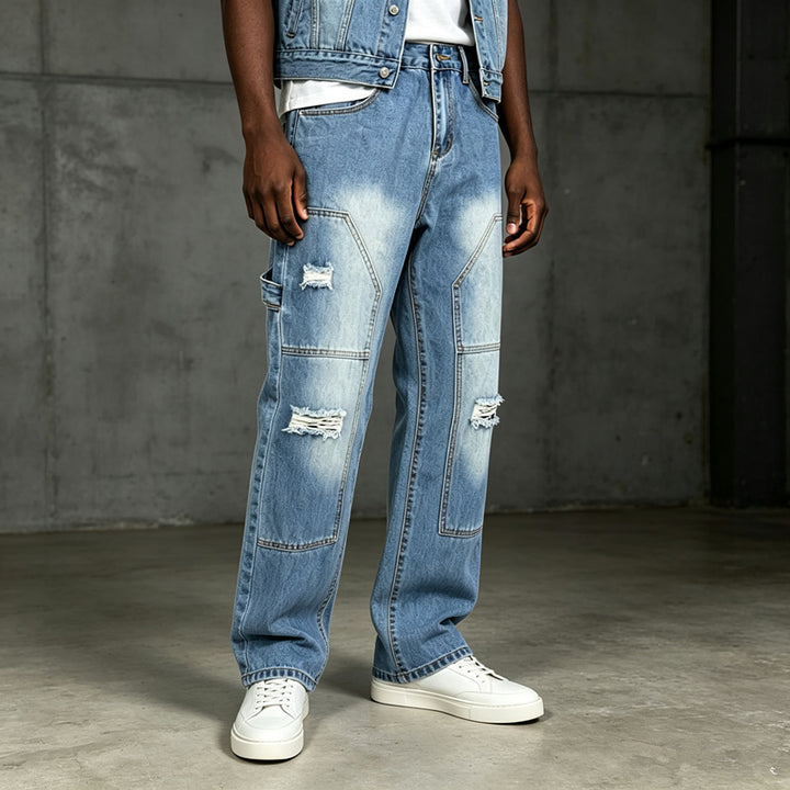 Herren Lässige Cargo-Jeans mit Riss-Details Echoarchiv