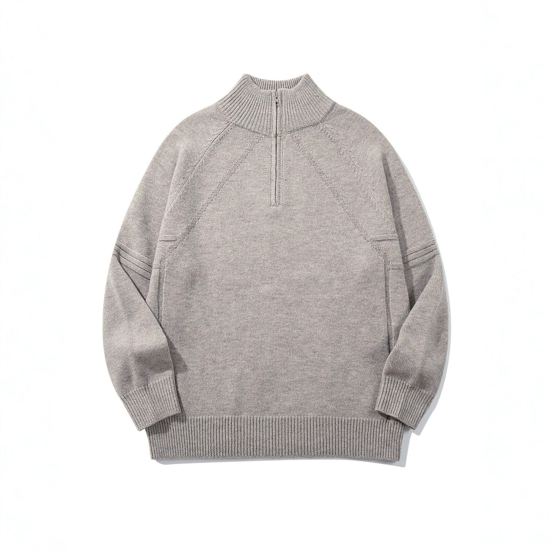 Unisex Halfzip-Strickpullover mit hohem Rippkragen und Raglanärmeln Echoarchiv