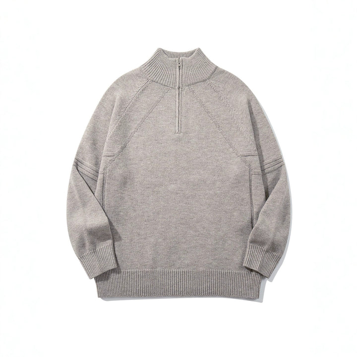 Unisex Halfzip-Strickpullover mit hohem Rippkragen und Raglanärmeln Echoarchiv