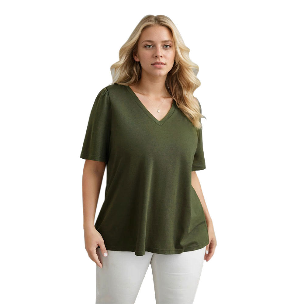 Damen Lässiges V-Ausschnitt T-Shirt mit Seitentaschen und weichem Material Echo Archiv