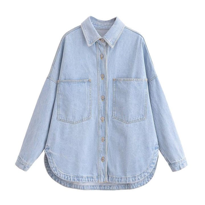 Damen nan oversized Jeanshemd mit aufgesetzten Brusttaschen, leichter Baumwoll-Denim und abgerundetem Saum Echo Archiv