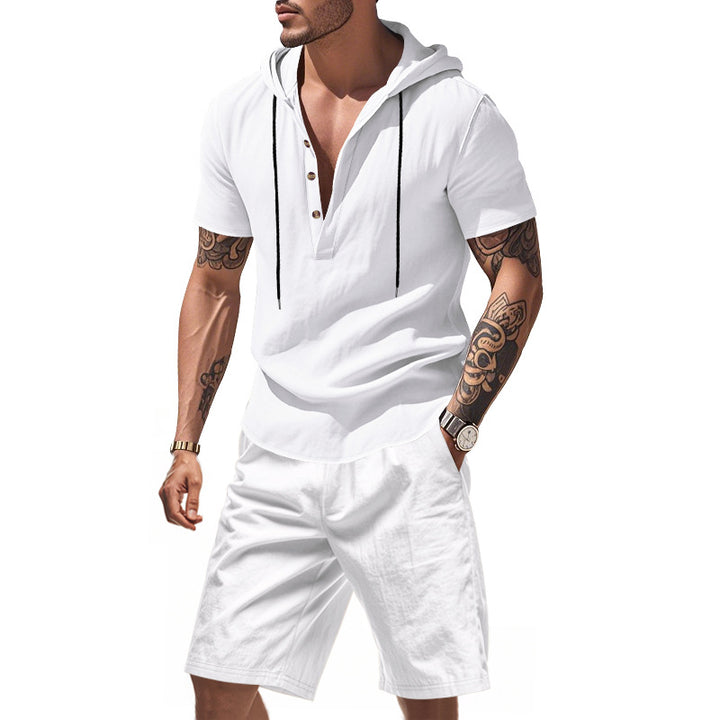 Herren lässiges Kurzarmhemd mit Kapuze und Shorts Echoarchiv