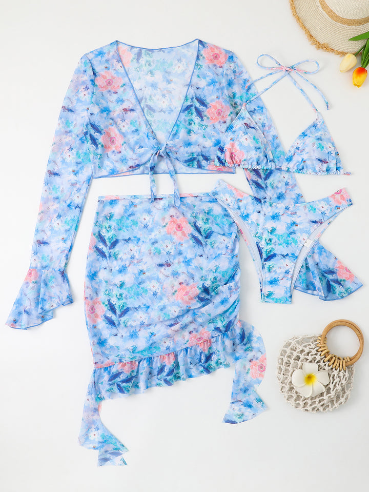 Damen Badeset mit floralem Design, kurzem Oberteil und Wickelrock Echo Archiv